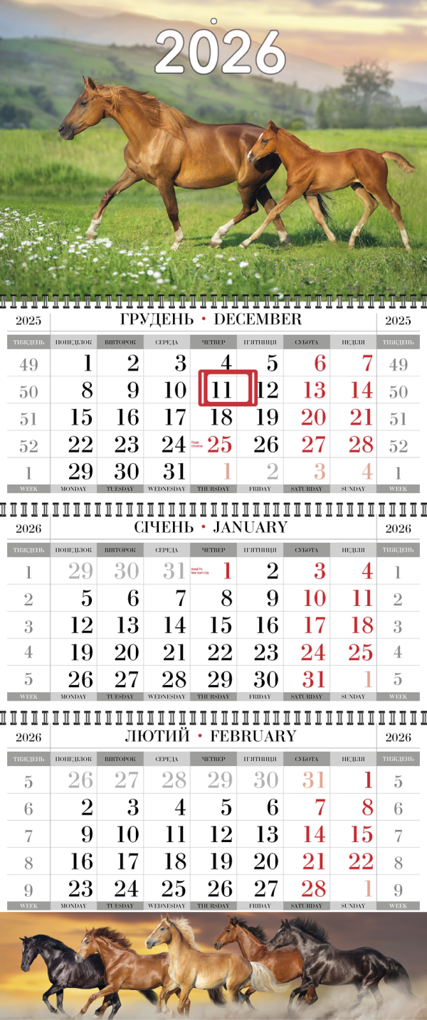 КВАРТАЛЬНЫЙ КАЛЕНДАРЬ "СТАНДАРТ" ГОД  ЛОШАДИ 08 НА 2026 ГОД